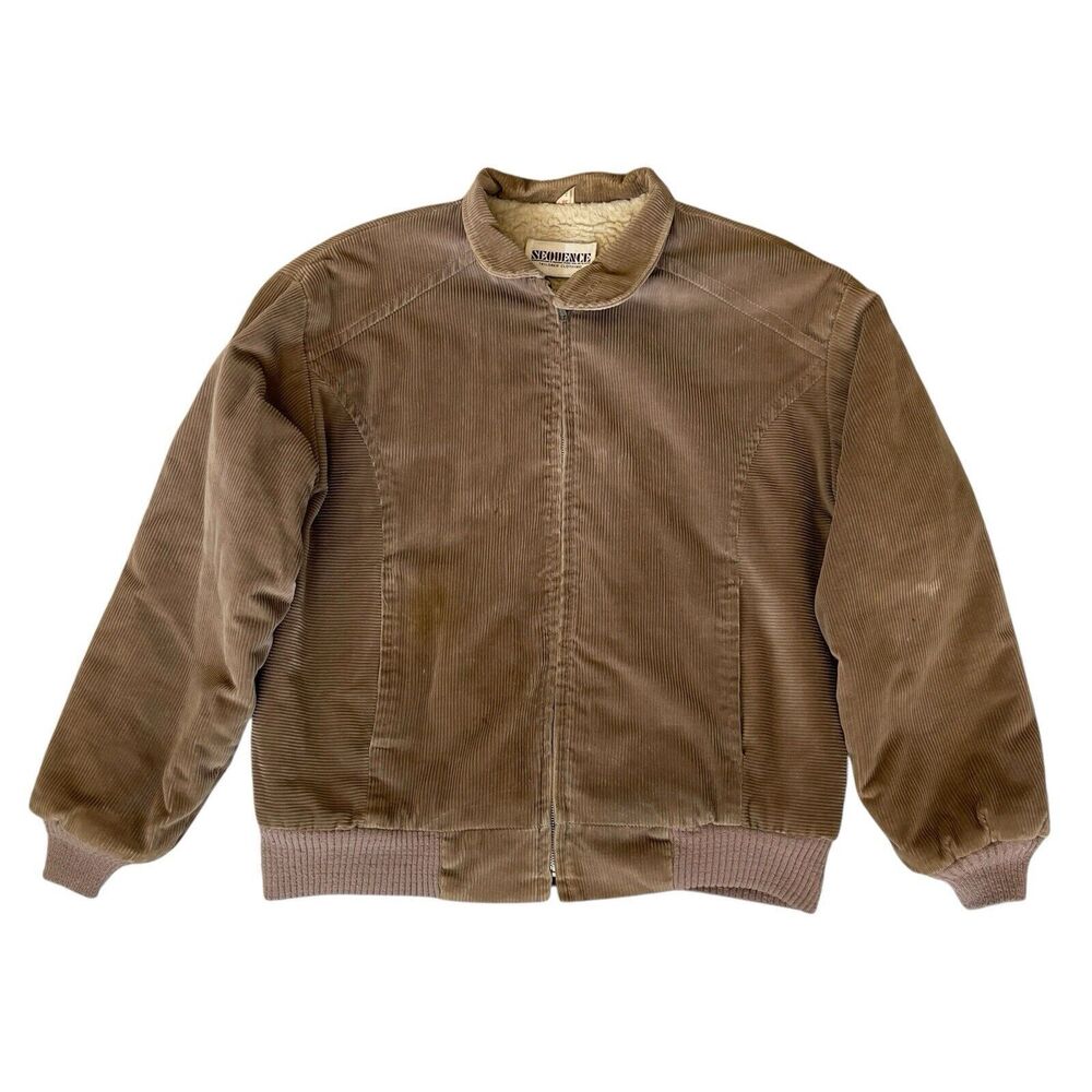 Vintage SEQUENCE Corduroy Bomber Jacket Sherpa Lined Full Zip USA Made Men L EUC